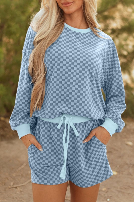 Checker Long Sleeve Pullover and Shorts Set JUNIPER BLVD