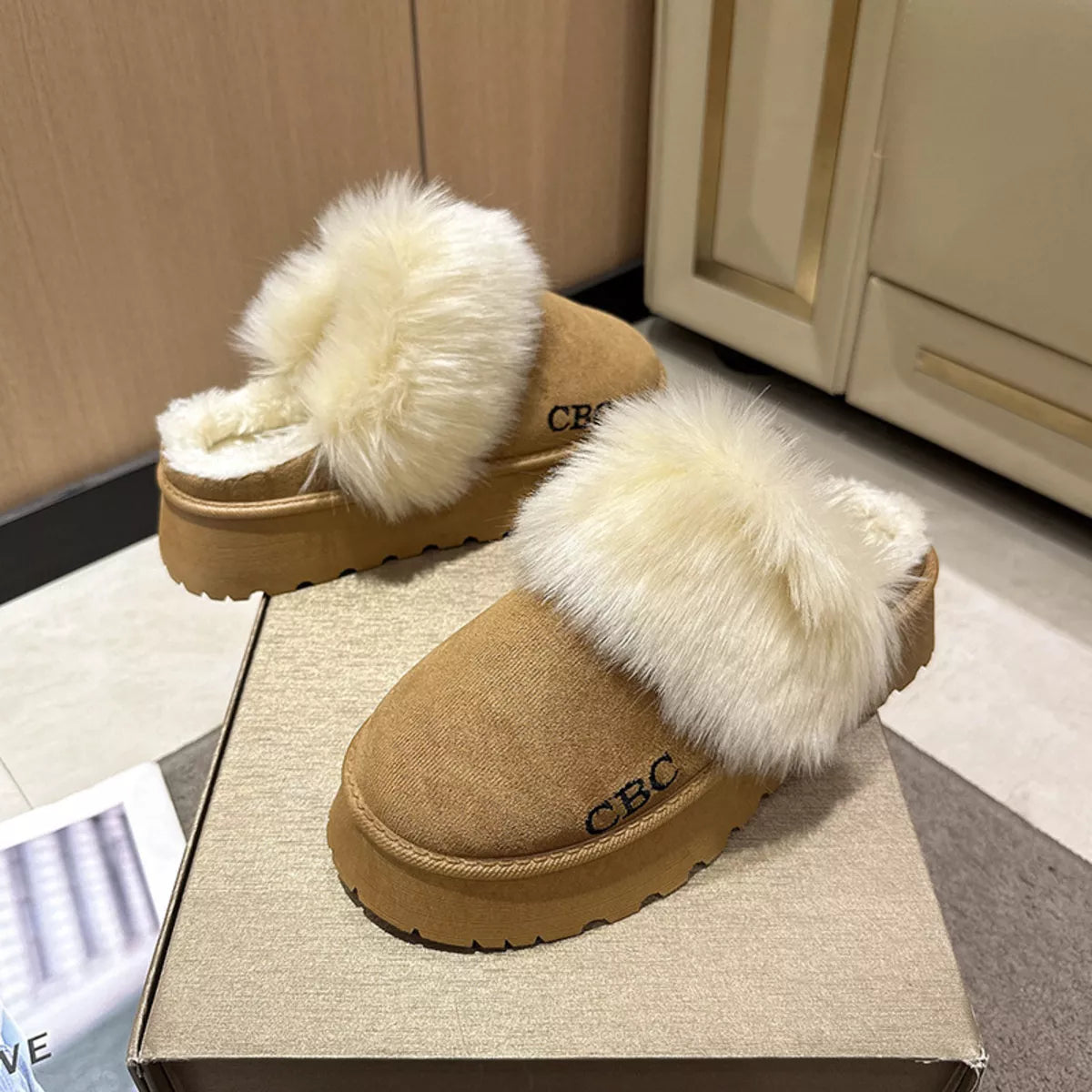 Furry Platform Slippers Trendsi