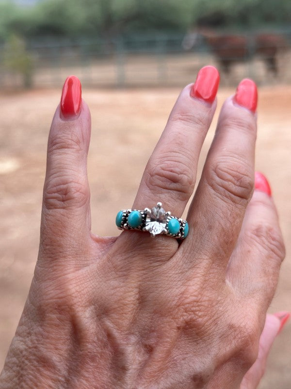 Kingman Turquoise & White Topaz Sterling Silver Fo Nizhoni Traders LLC