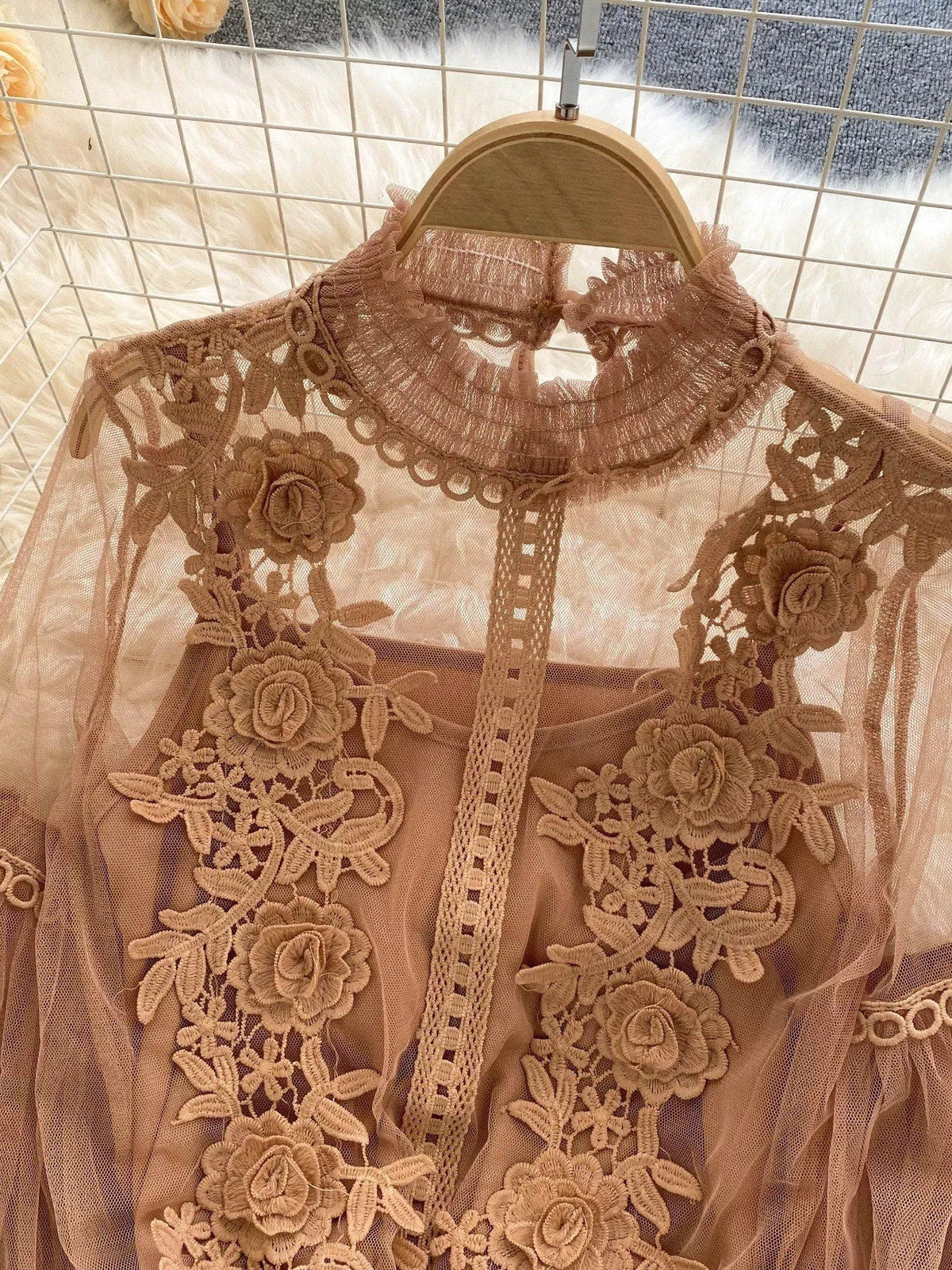 Floral Lace Blouse & Cami Set Trendsi