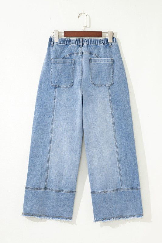 Denim Raw Hem Drawstring Wide Leg Pants JUNIPER BLVD
