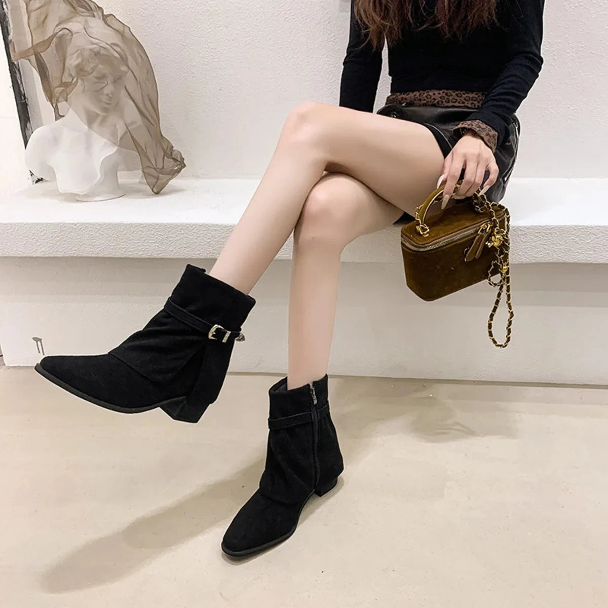 Point Toe Block Heels Boots Trendsi
