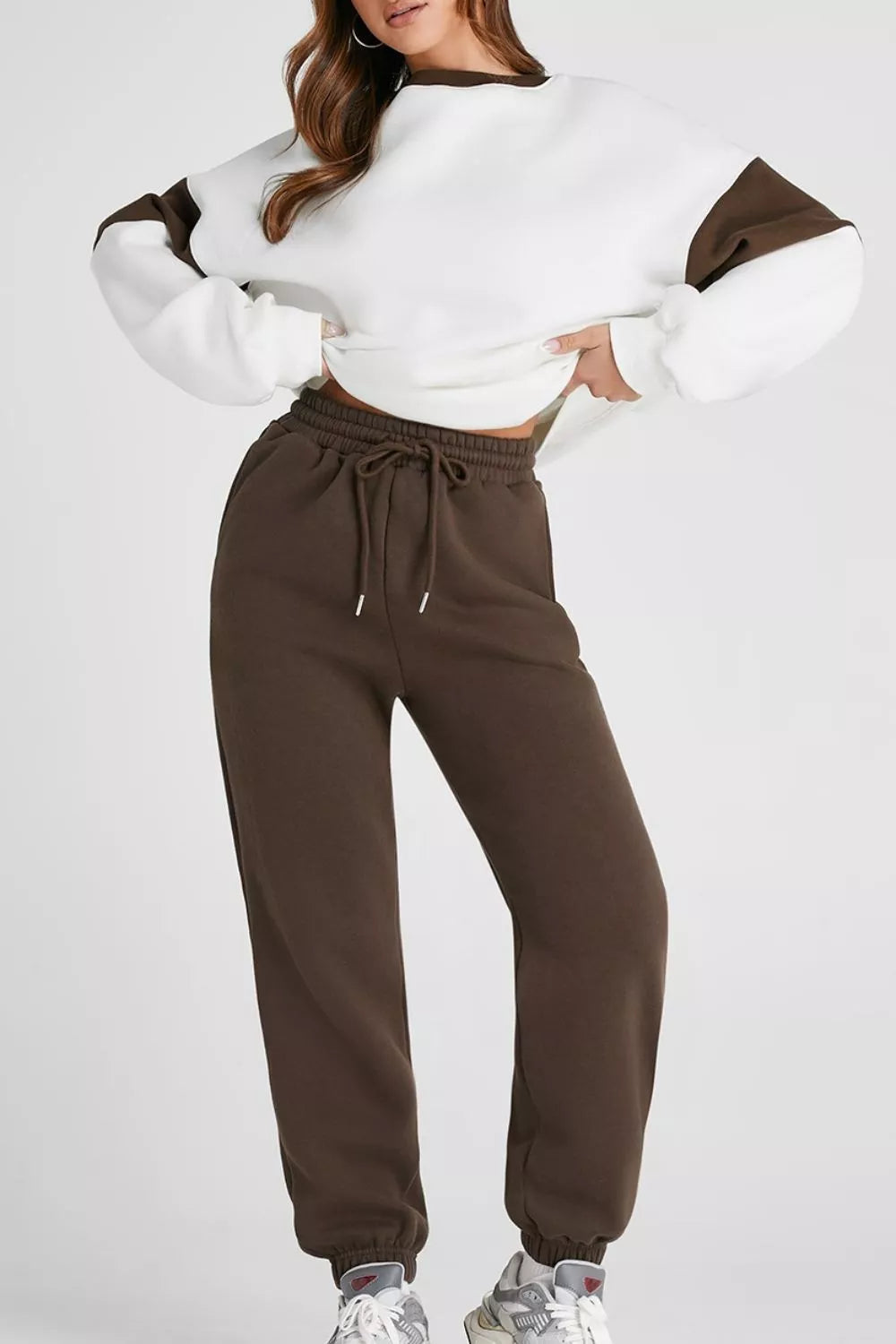 Drop Shoulder Loose Sweatshirt and Joggers Active Set Trendsi