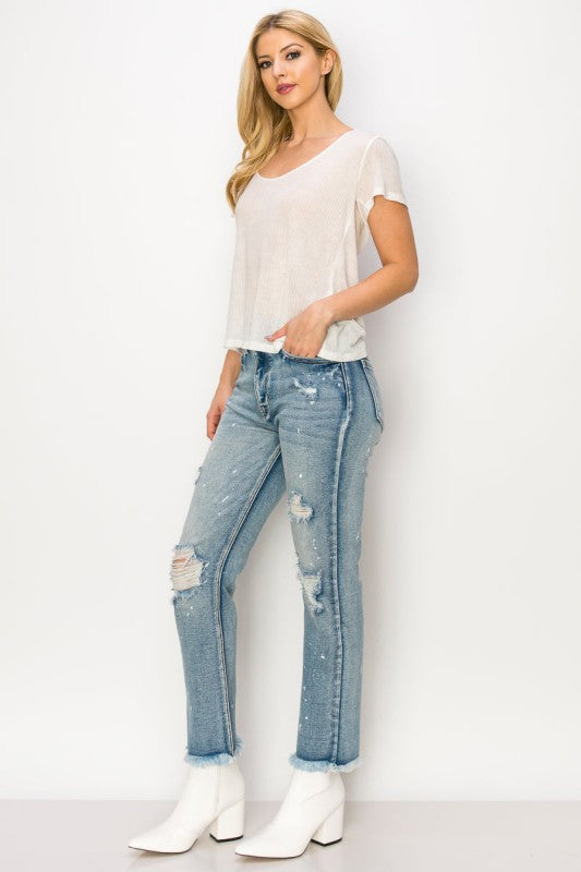 AT1050STM High Rise Distressed Straight Jeans Artemis Vintage
