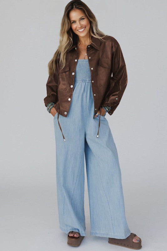 Leather Drawstring Hem Pocketed Jacket JUNIPER BLVD