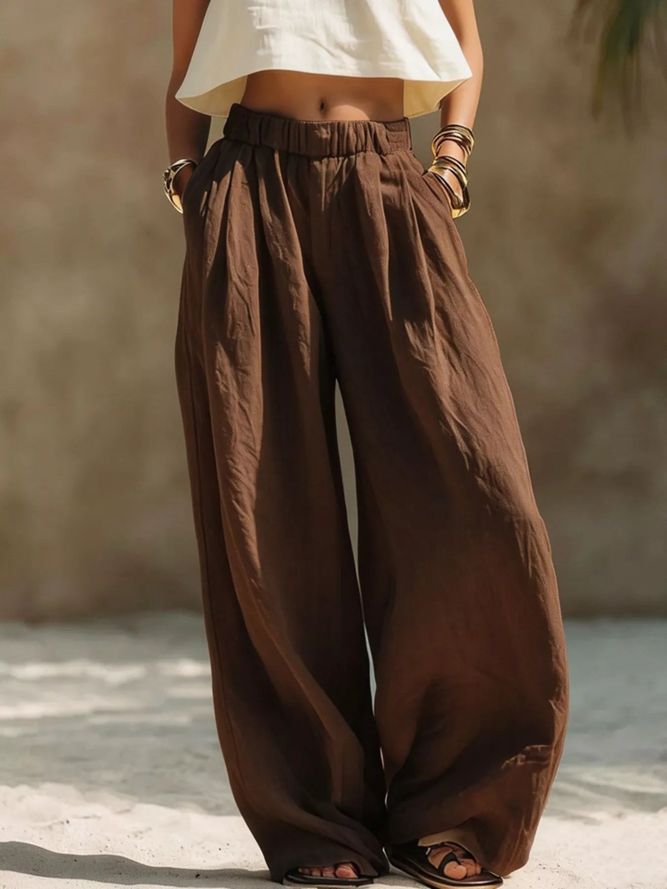 Full Size Elastic Waistband Wide Leg Pants Plus Size Trendsi