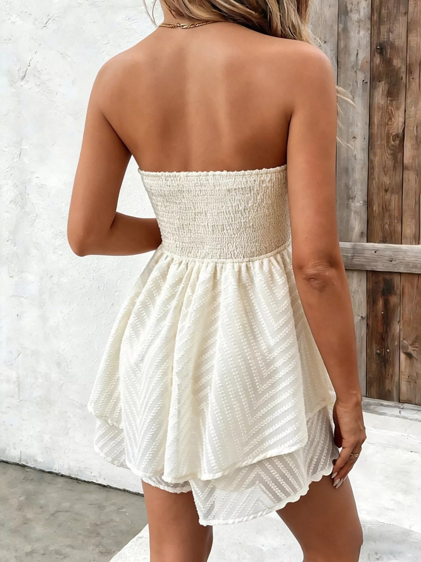 Ruffle Textured Tube Mini Dress Trendsi