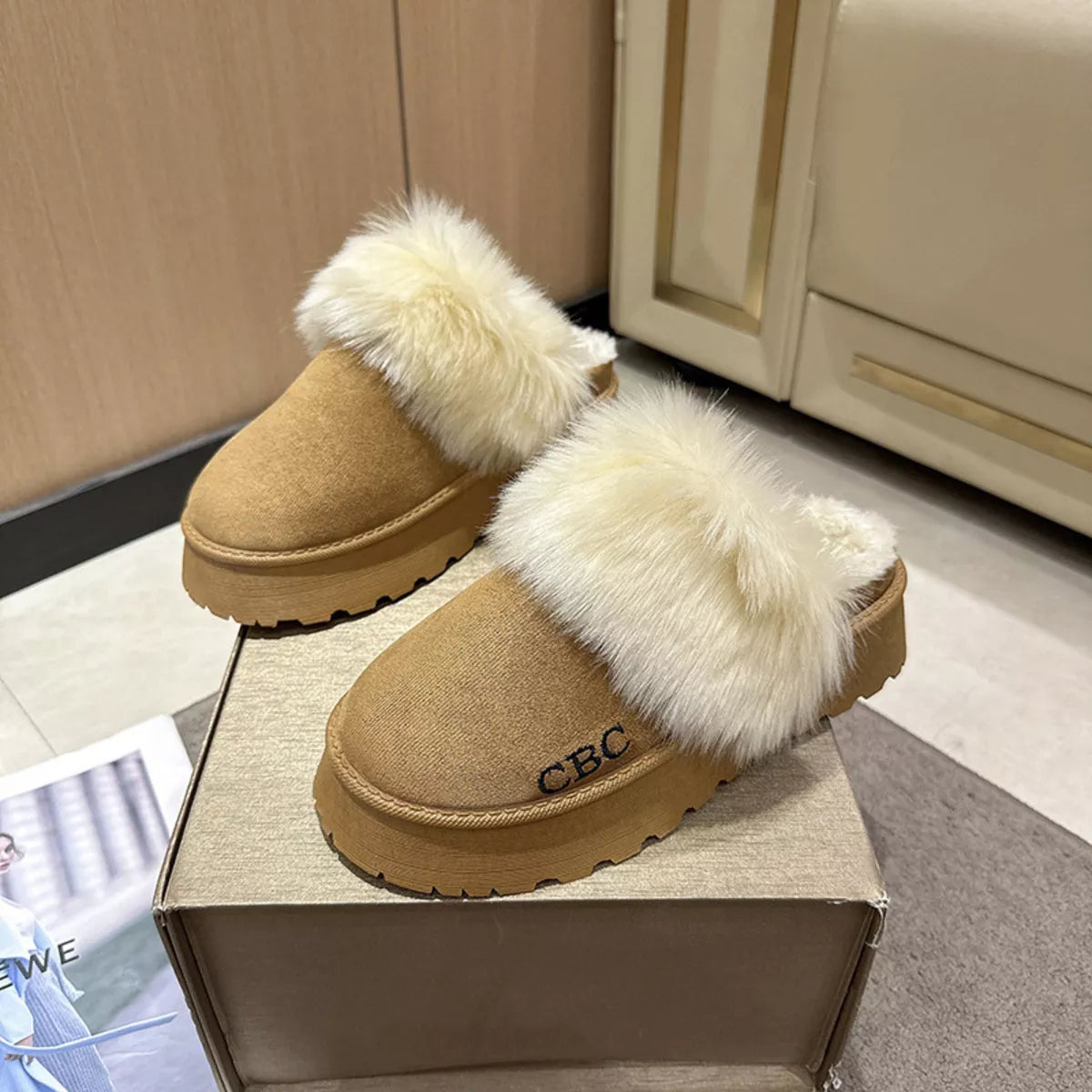 Furry Platform Slippers Trendsi