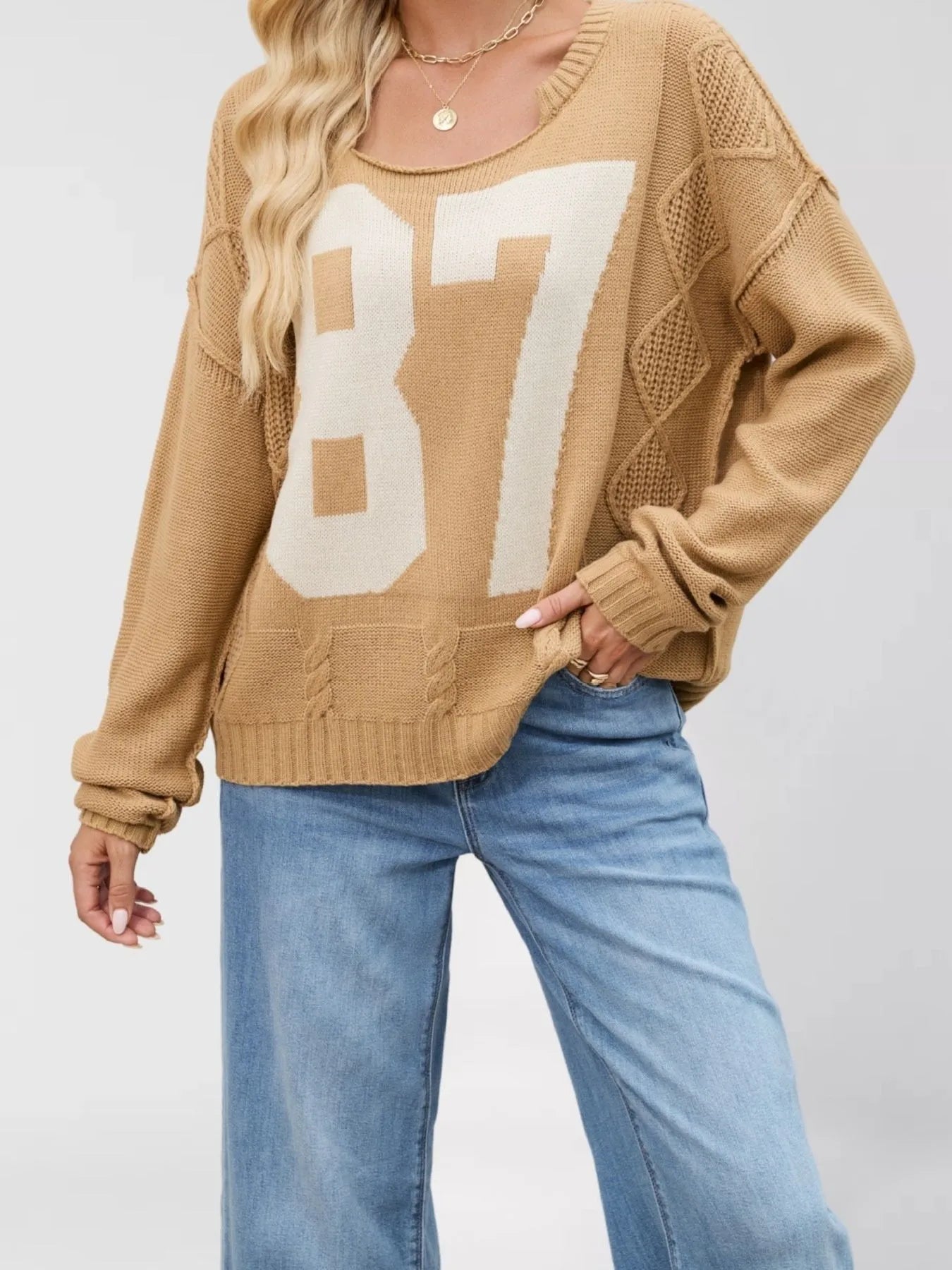 Number 81 Oversized Cable Knit Sweater