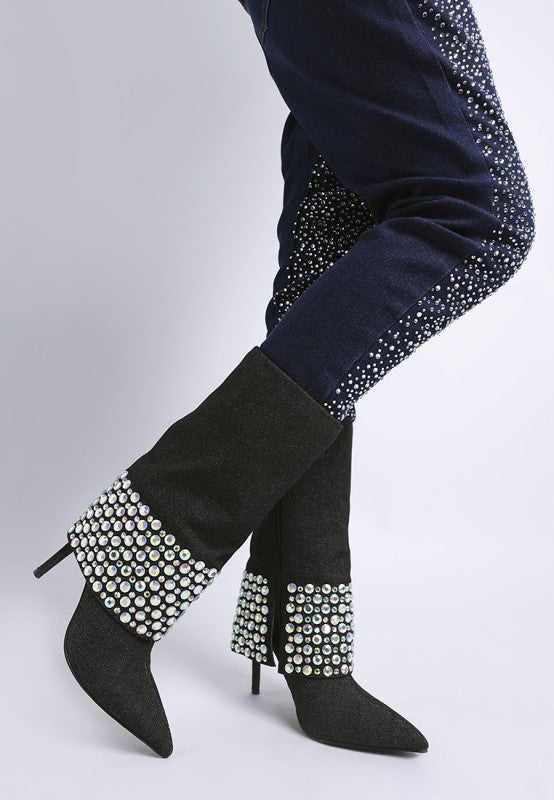 Basso Party Diamante Studded Stiletto Boots Rag Company