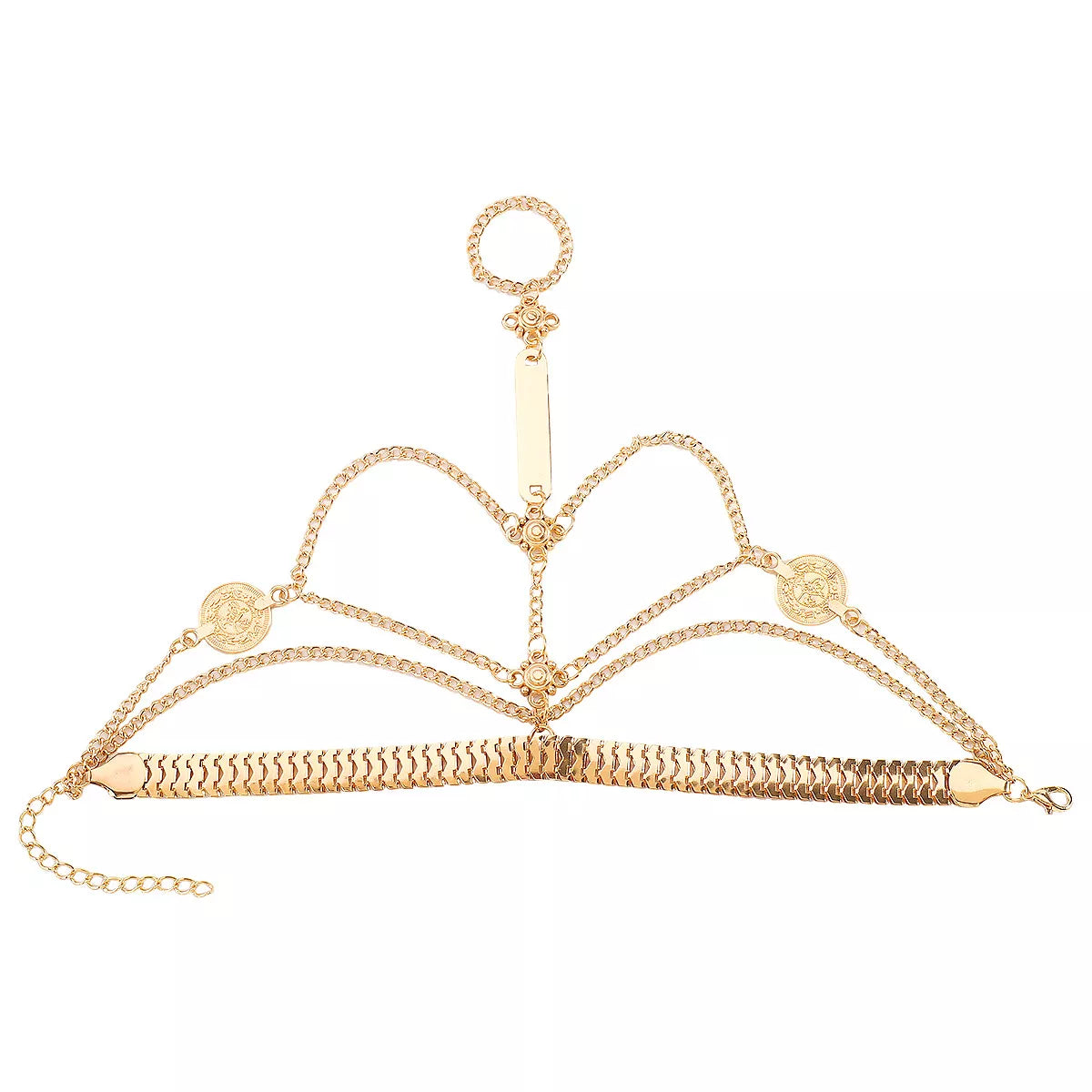 Multi Layered Chain Bracelet with Finger Ring Trendsi
