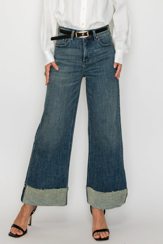 TUMMY CONTROL HIGH RISE CUFFED WIDE LEG JEANS Artemis Vintage