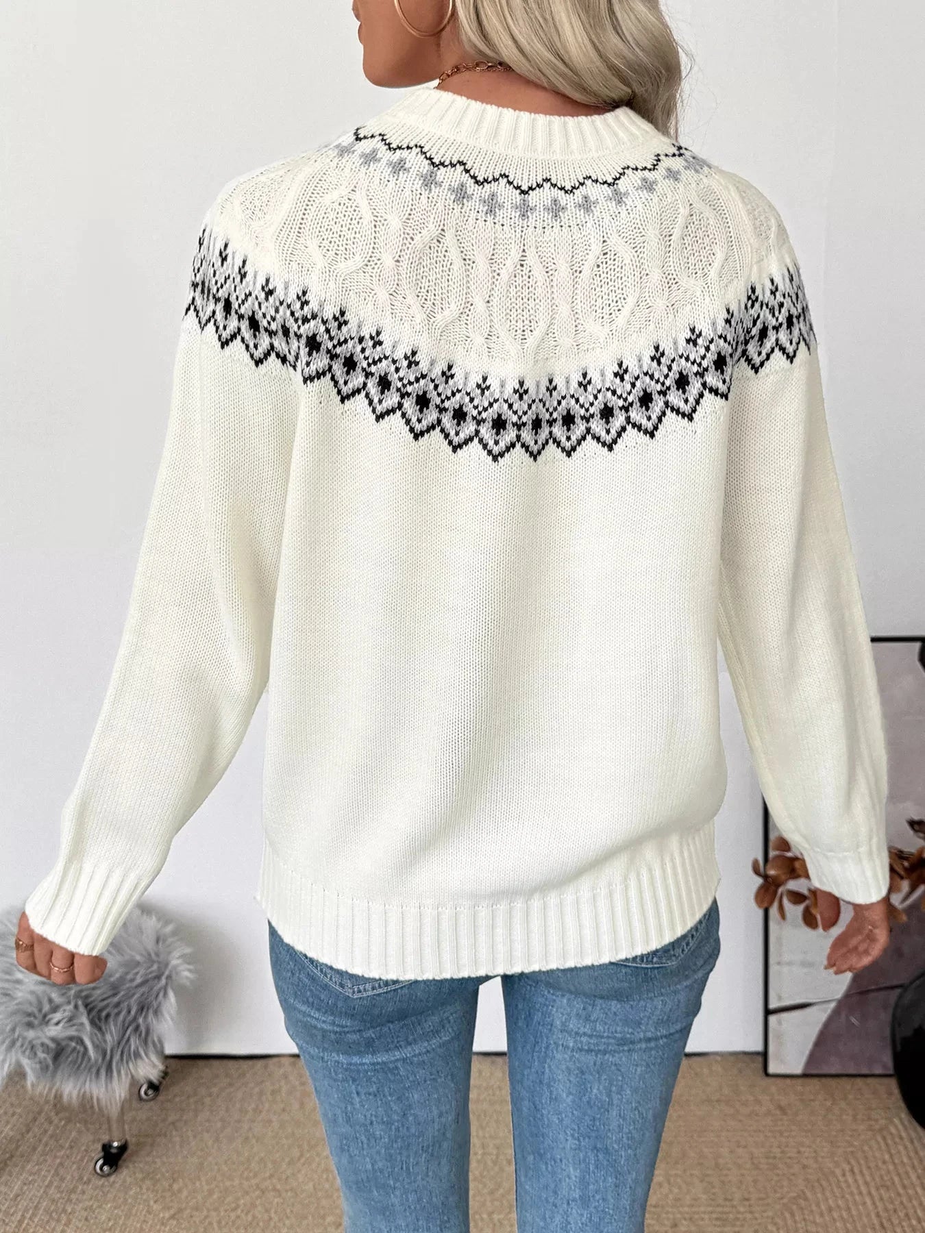 Fair Isle Pattern Crew Neck Sweater Trendsi