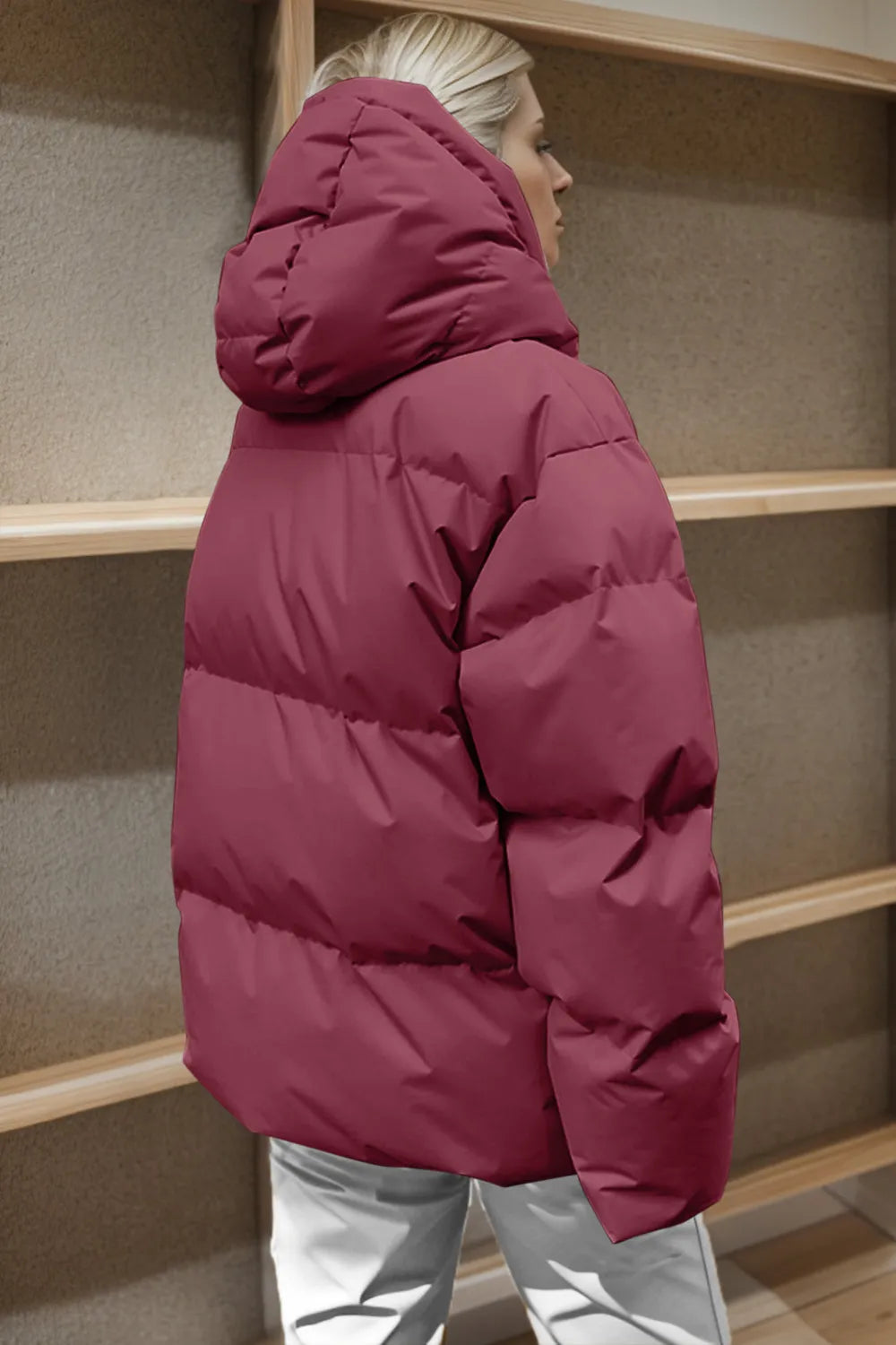 Pocketed Zip Up Hooded Puffer Jacket Trendsi