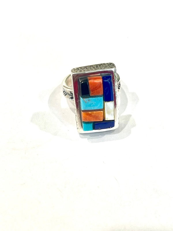 Handmade Sterling Silver & Multi Stone Inlay Ring