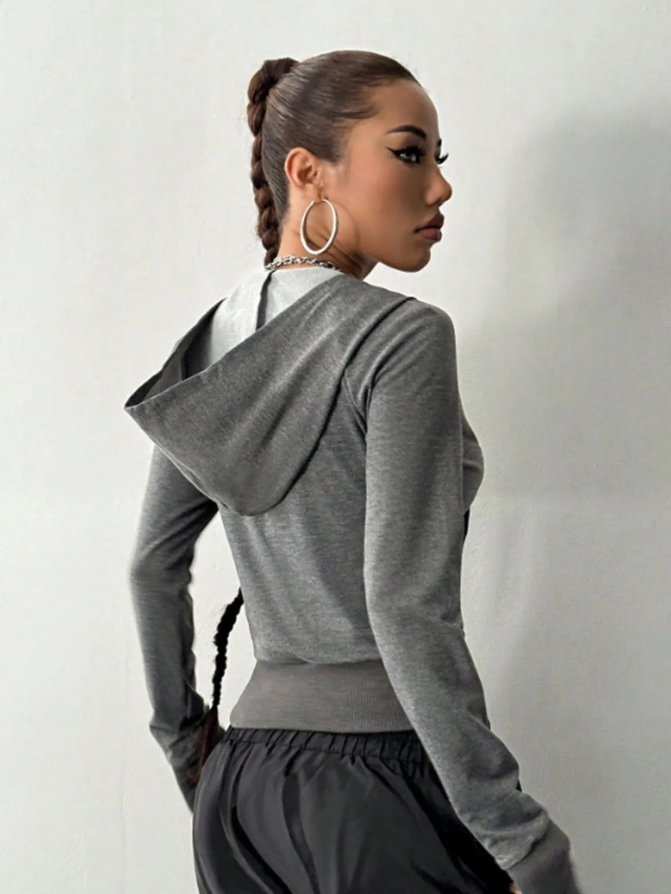 Zip-Up Long Sleeve Hoodie Trendsi
