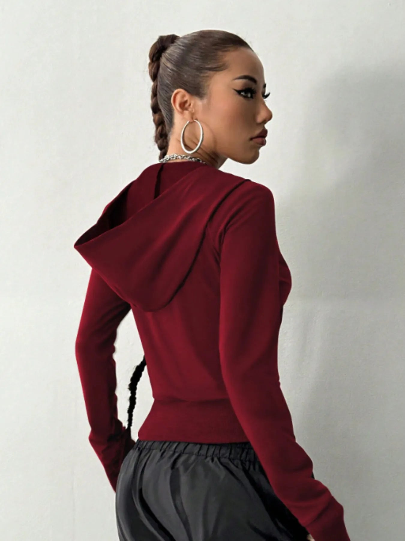 Zip-Up Long Sleeve Hoodie Trendsi