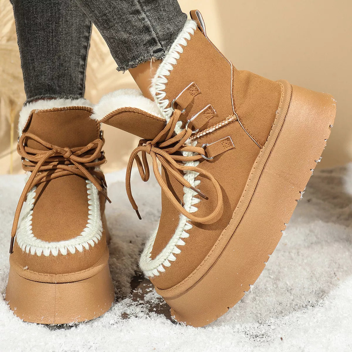 Sherpa Lined Platform Snow Boots Trendsi