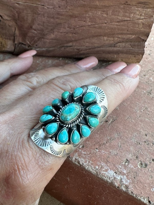 Handmade Emerald Valley Turquoise Cluster & Sterling Silver