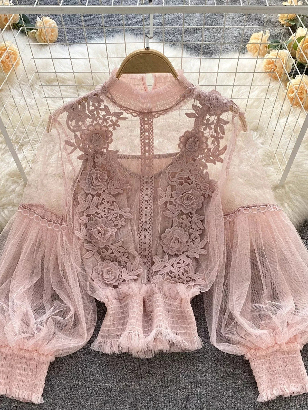Floral Lace Blouse & Cami Set Trendsi