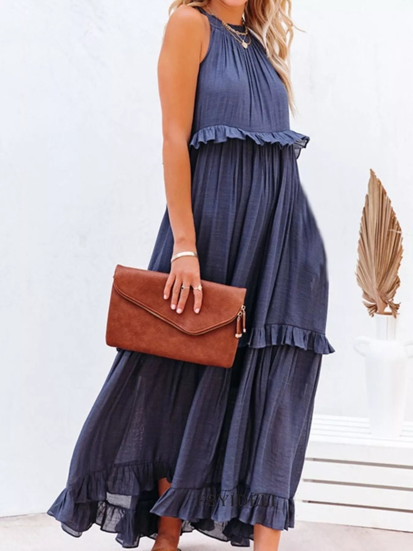 Ruffled Tiered Sleeveless Maxi Dress Trendsi