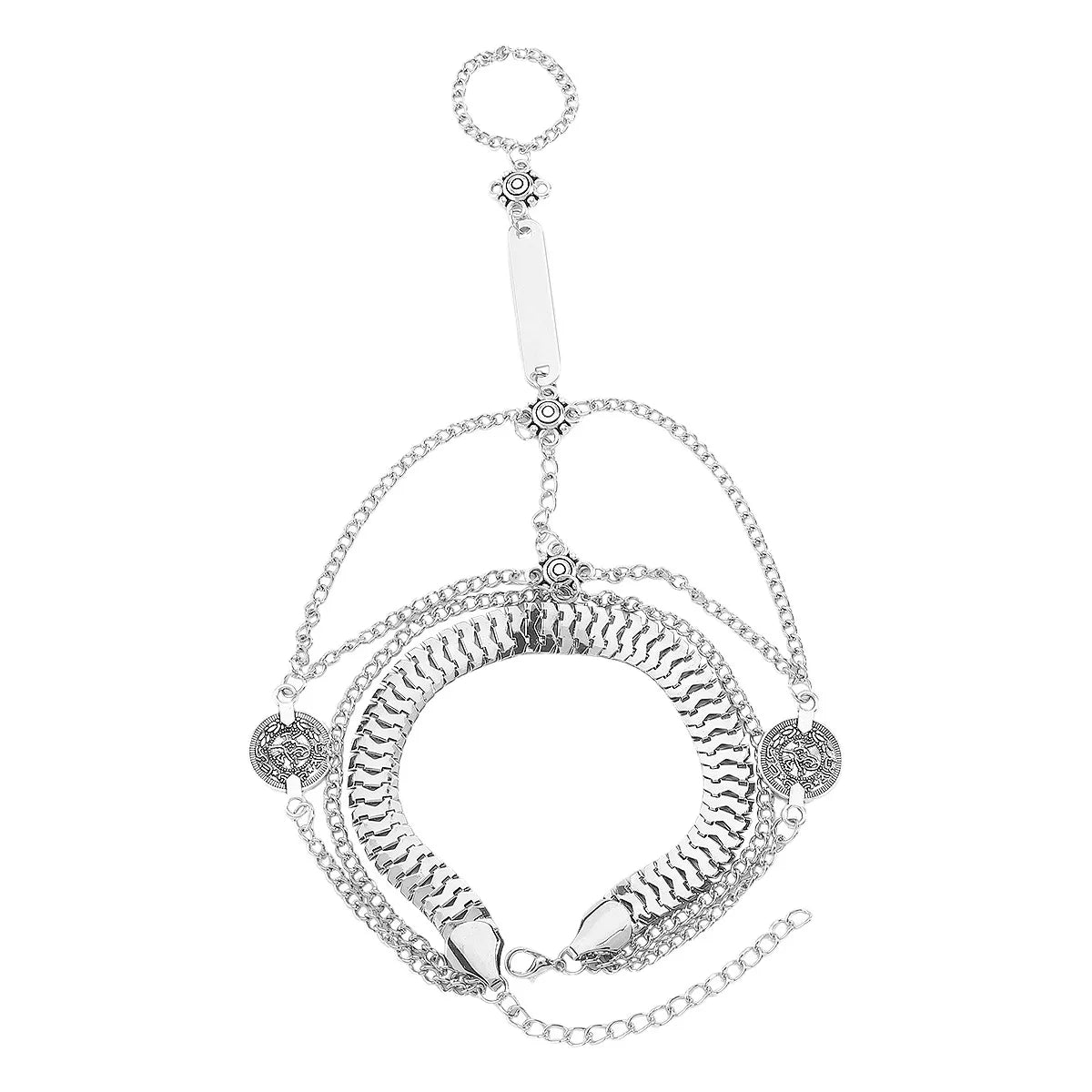 Multi Layered Chain Bracelet with Finger Ring Trendsi
