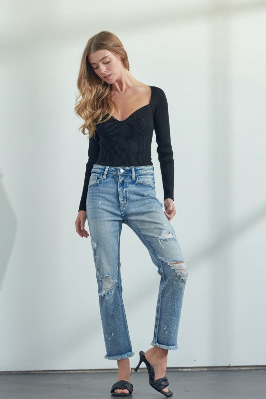 AT1050STM High Rise Distressed Straight Jeans Artemis Vintage