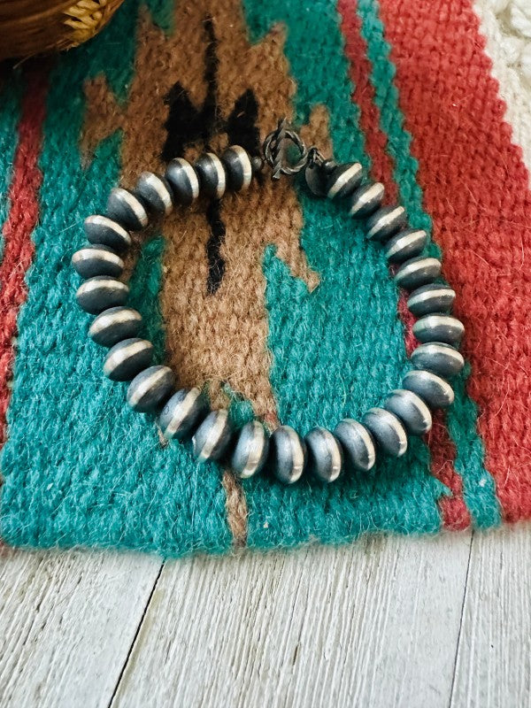 Handcrafted 9mm Saucer Sterling Silver Pearl Beade Nizhoni Traders LLC