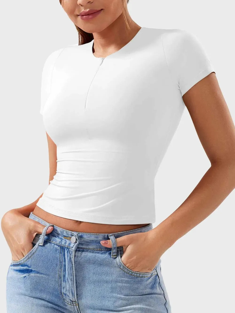 Lovelet Half Zip Short Sleeve T-Shirt Trendsi