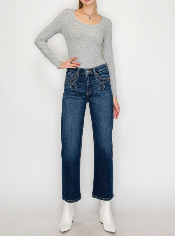 AT1029STD - High Rise Ankle Straight Jeans - Weste