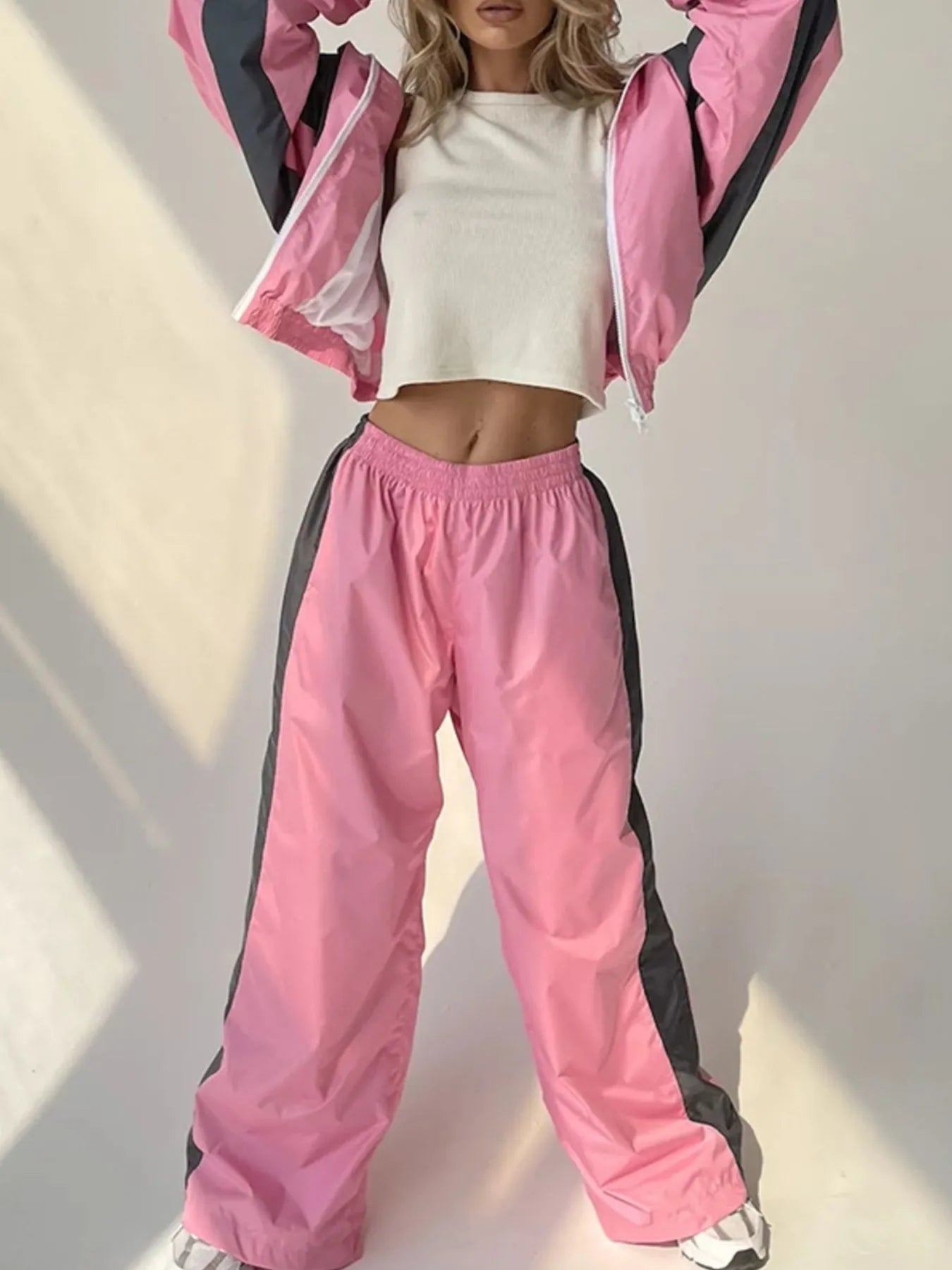 Zip Up Long Sleeve Top and Pants Set Trendsi