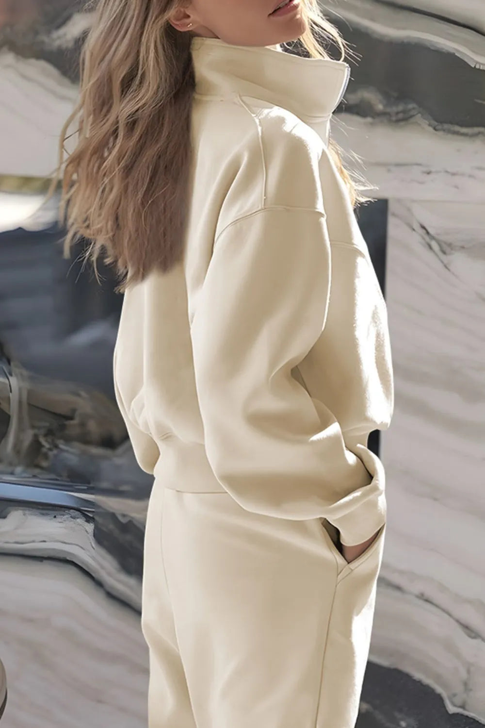 Half Zip Long Sleeve Top and Joggers Set Trendsi