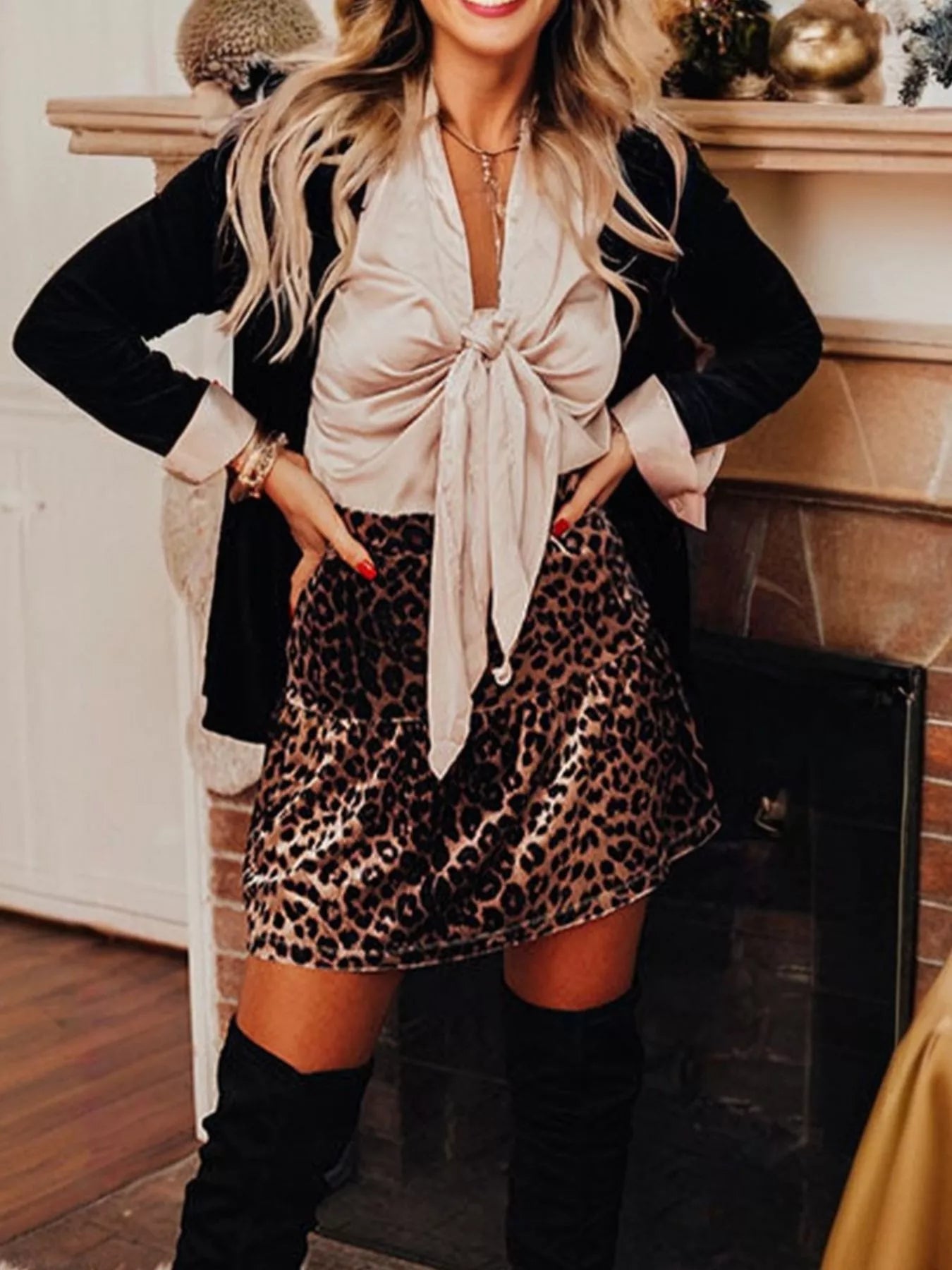 Leopard Tiered Mini Skirt Trendsi