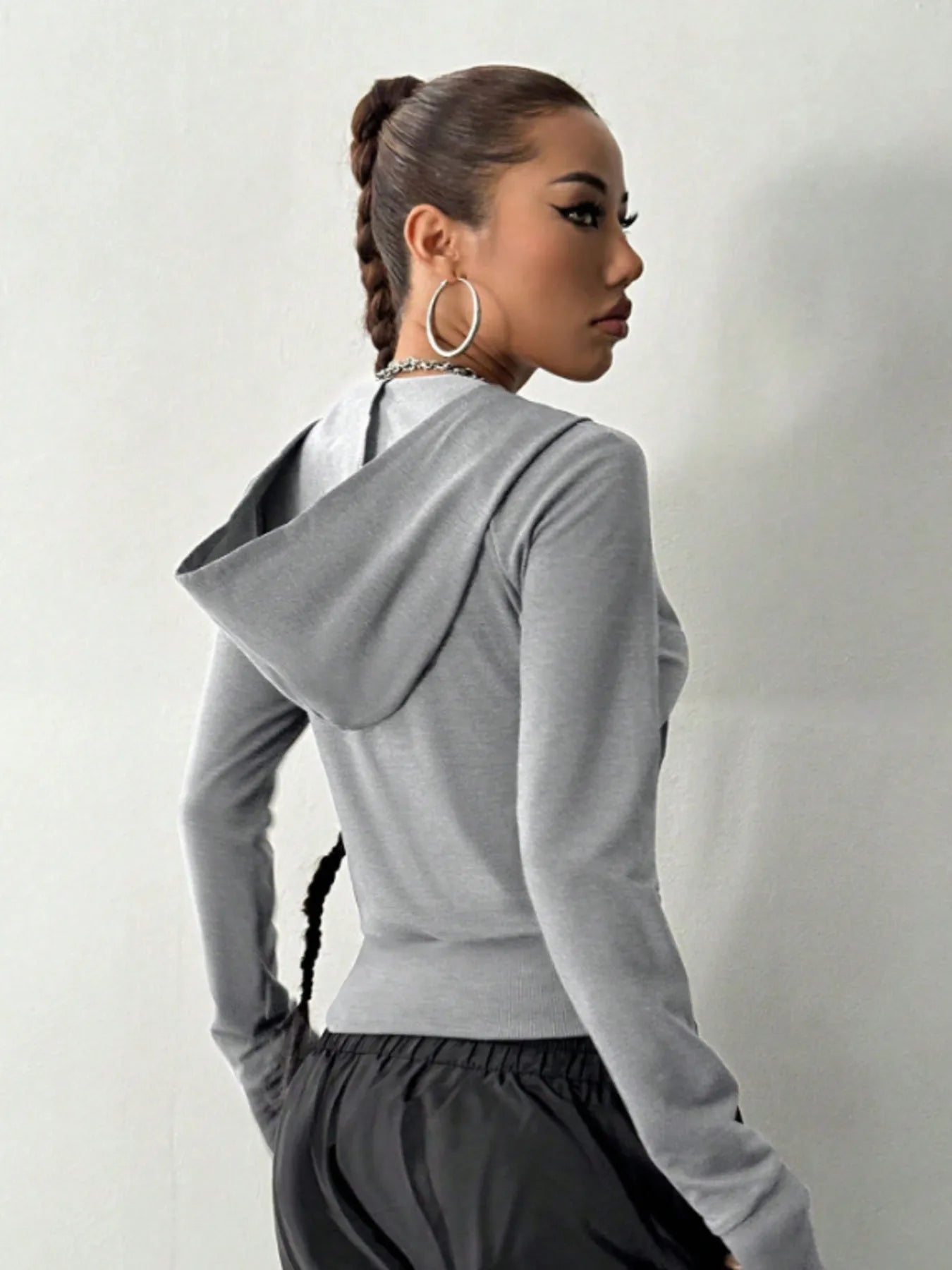 Zip-Up Long Sleeve Hoodie Trendsi