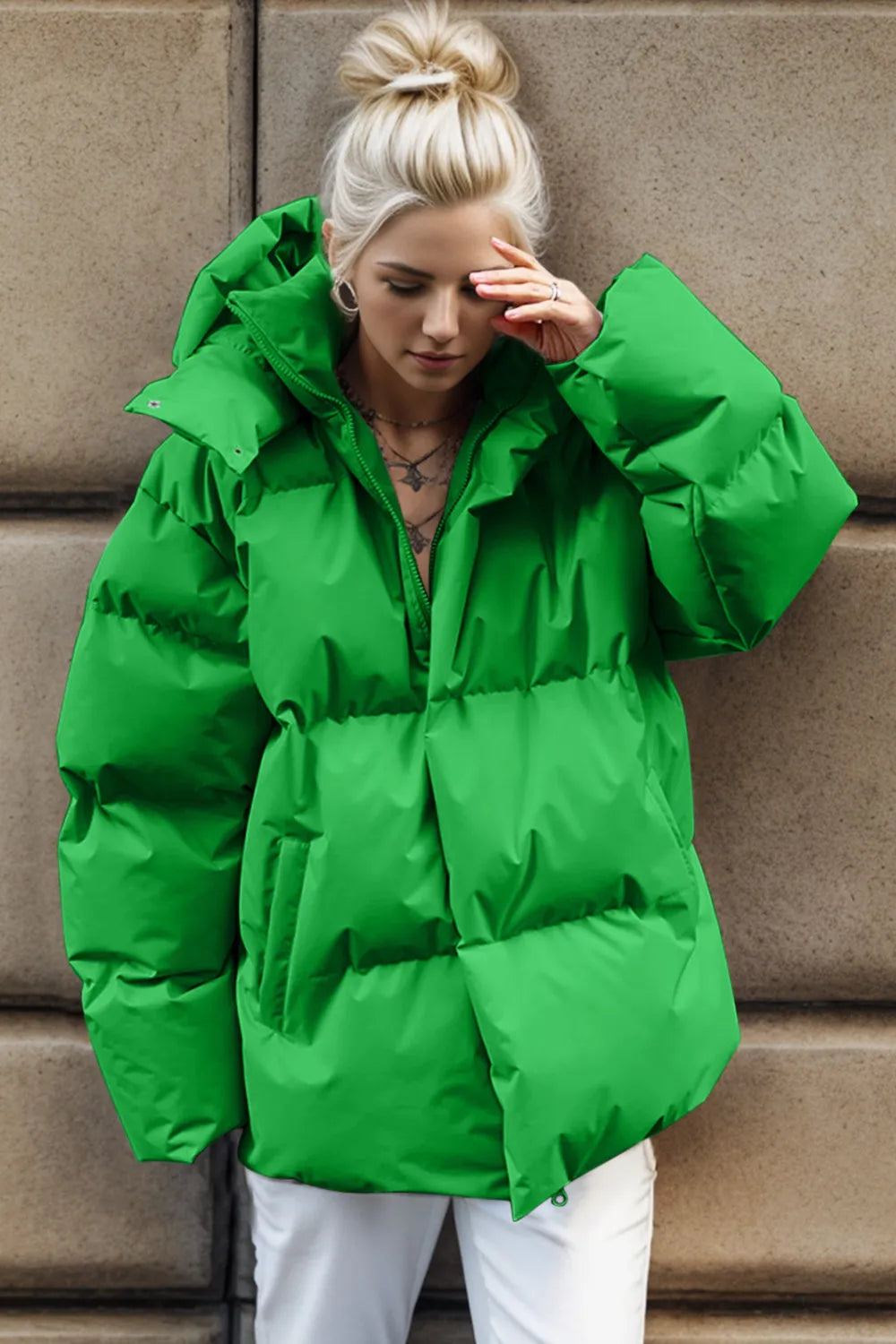 Pocketed Zip Up Hooded Puffer Jacket Trendsi
