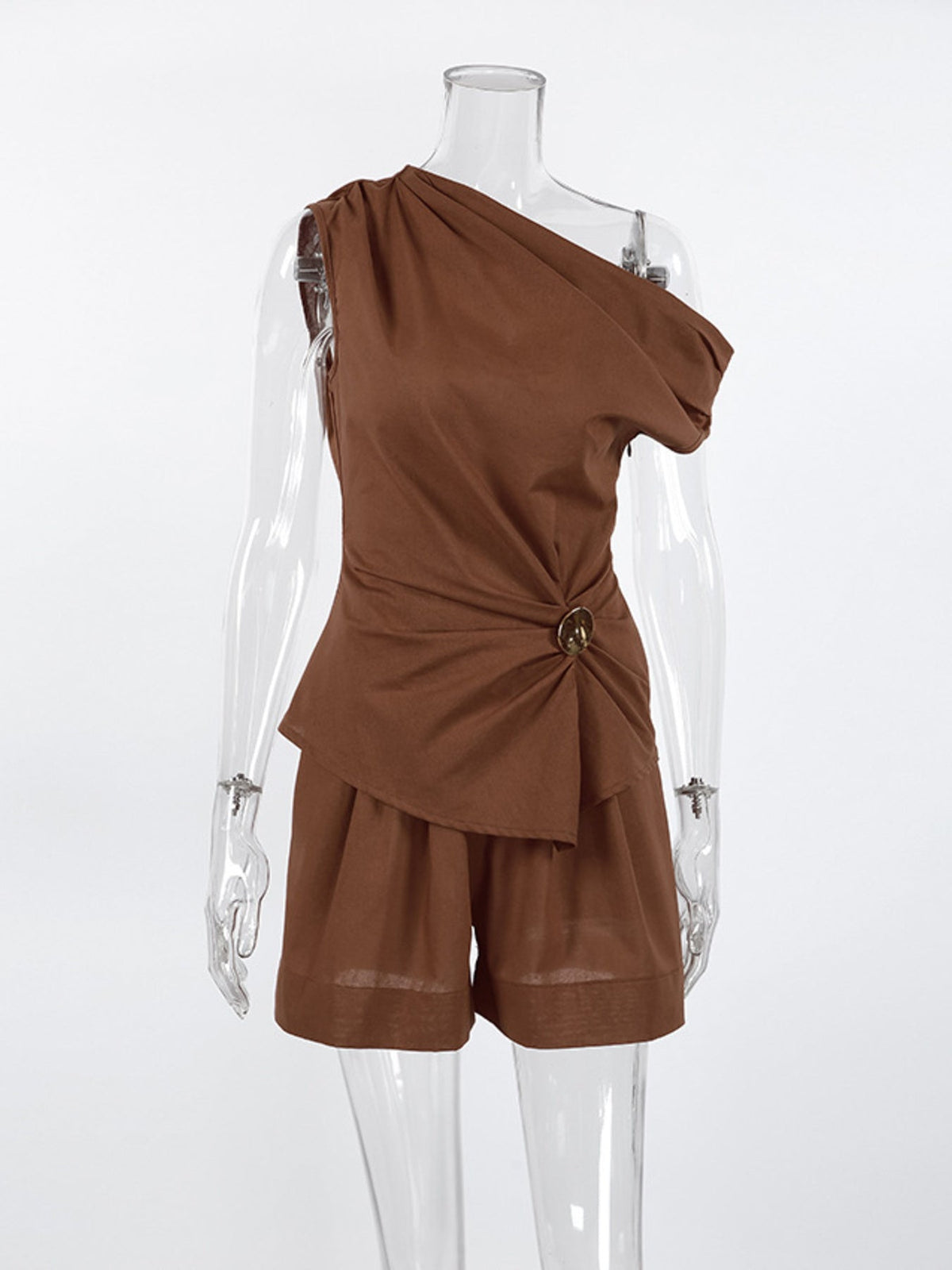 One-Shoulder Top and Shorts Set Trendsi