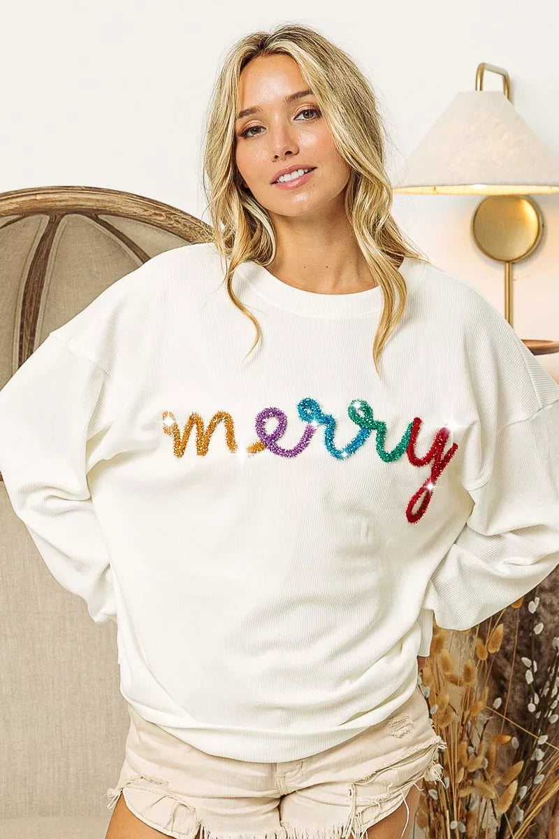 BiBi Merry Tinsel Lettering Drop Shoulder Sweatshirt