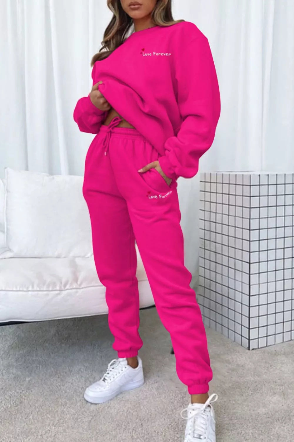 Round Neck Sweatshirt and Joggers Set Trendsi