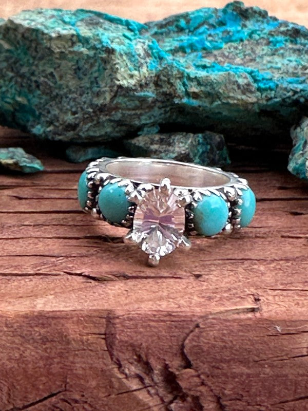 Kingman Turquoise & White Topaz Sterling Silver Fo Nizhoni Traders LLC