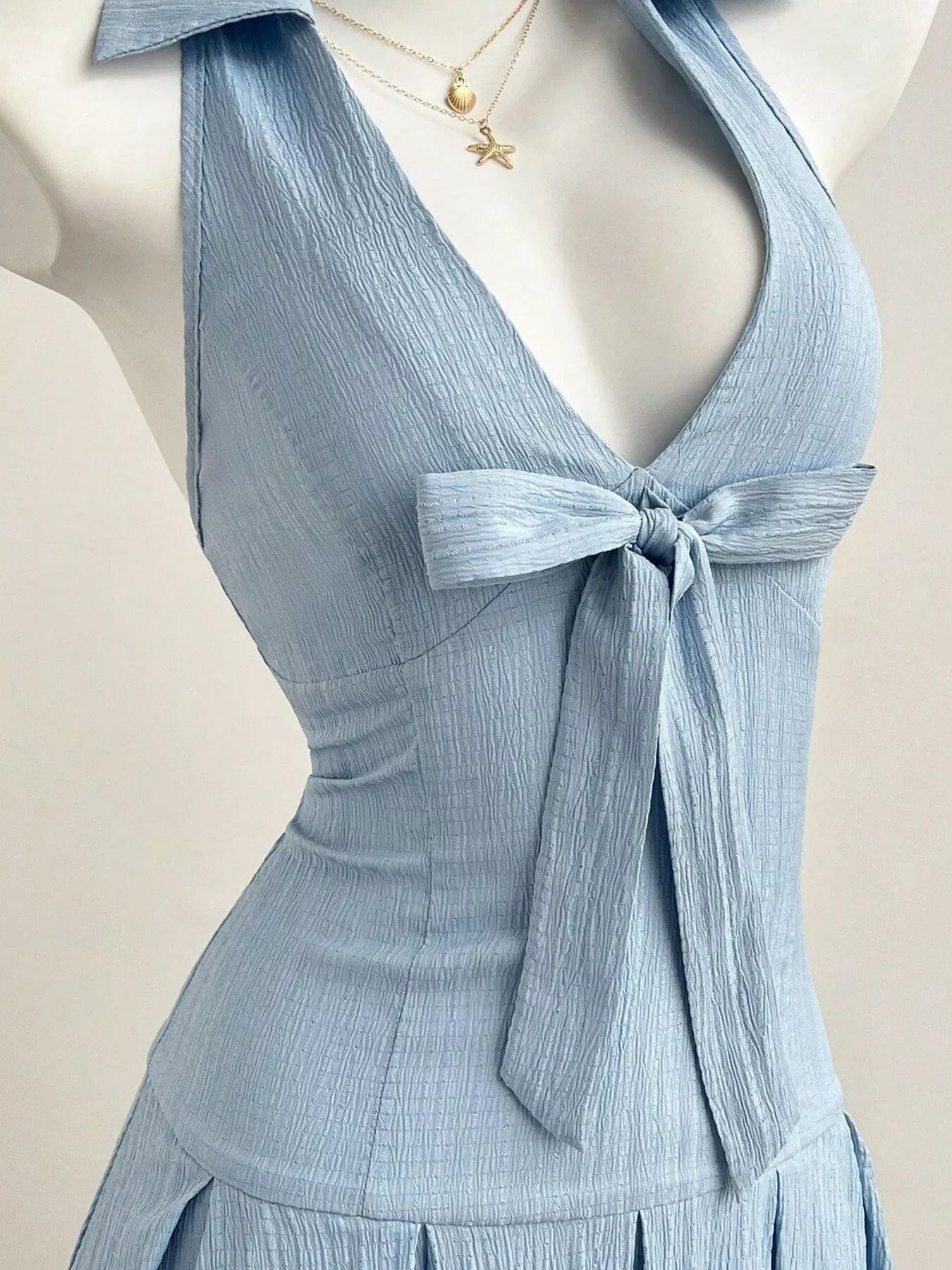 Halter Neck Bow Tie Pleated Mini Dress Trendsi