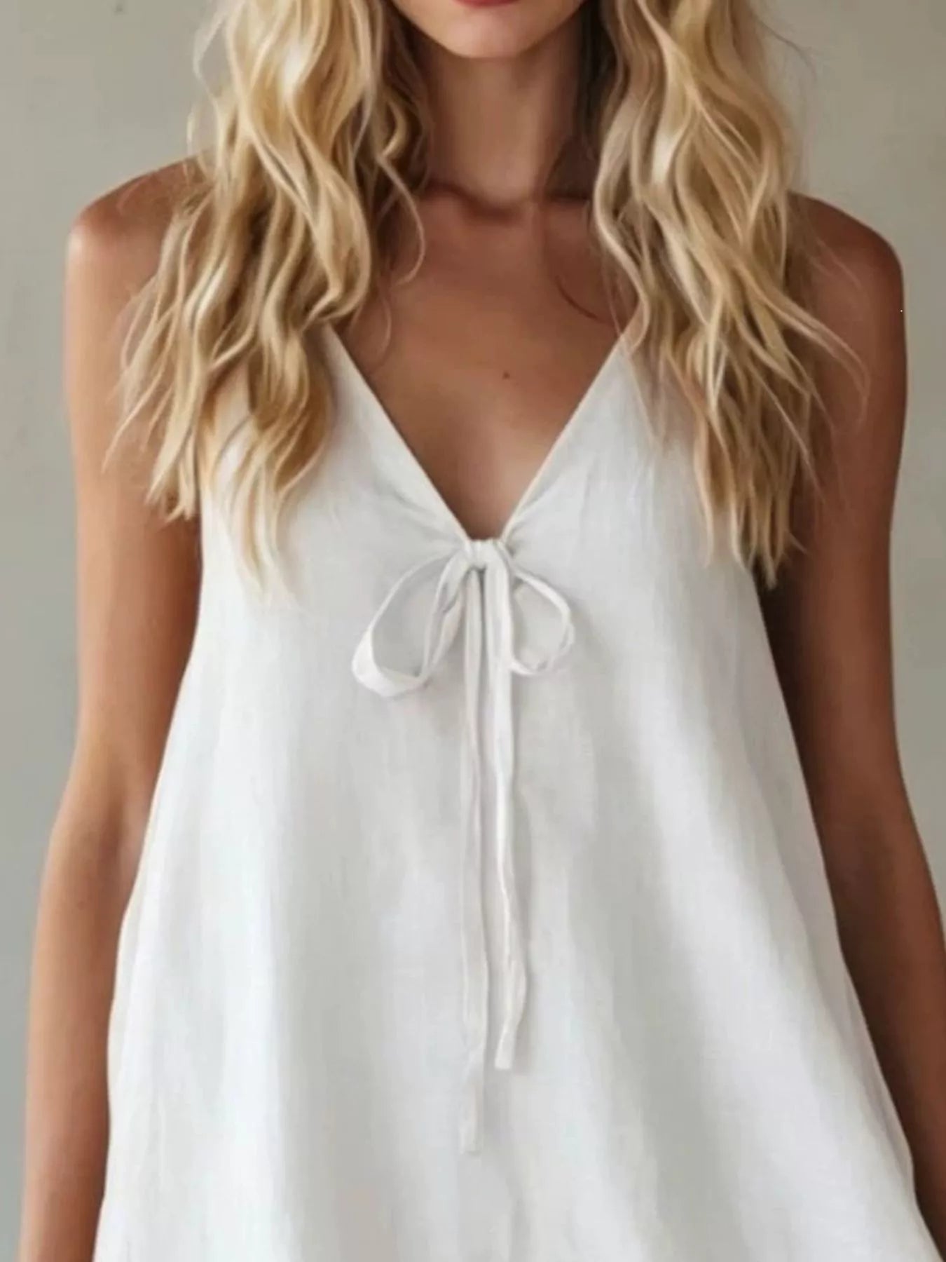 V-Neck Tie Front Ruffle Hem Mini Dress Luckygirlsclothingcompany.com