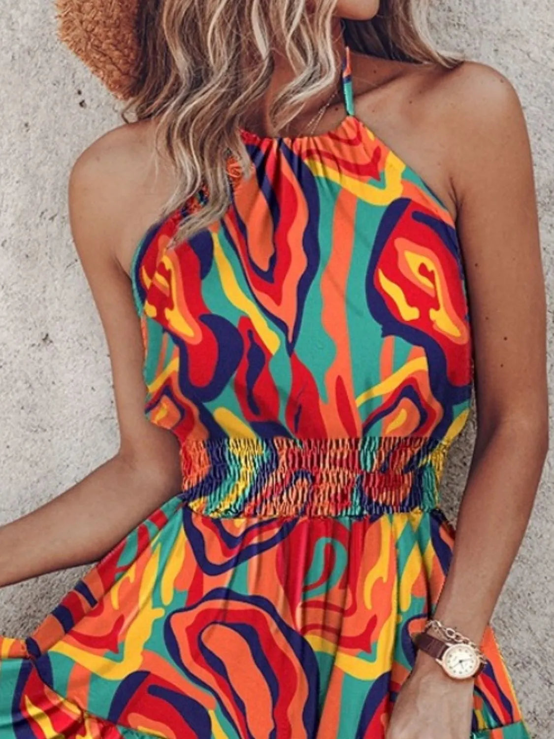 Paisley Print Halter Neck Mini Dress Trendsi