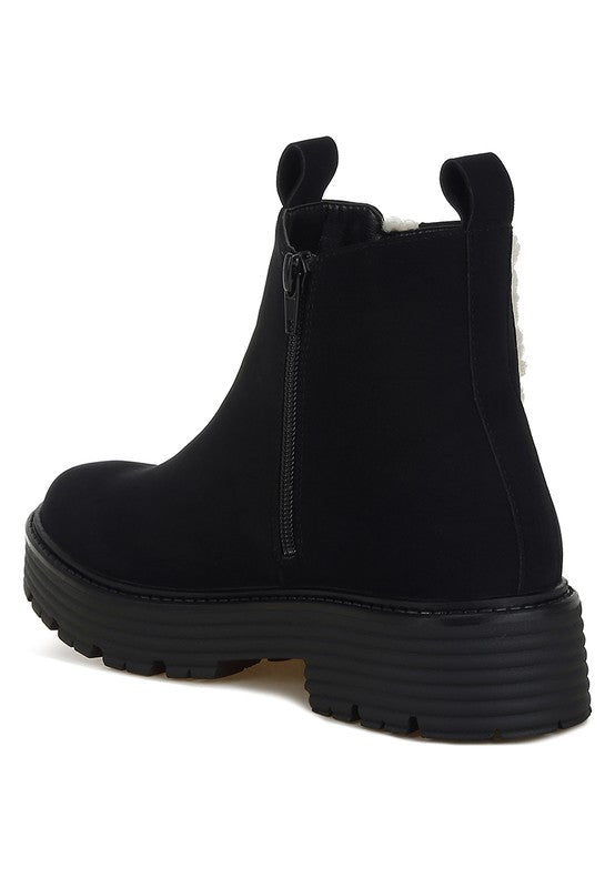 Mothman Faux Fur Detail Chunky Ankle Boots Luckygirlsclothingcompany.com