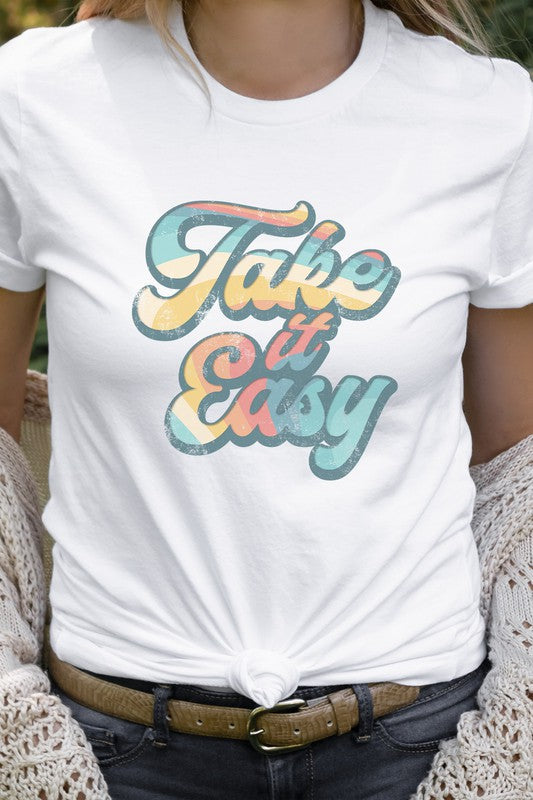 Retro Striped Take It Easy Summer Graphic Tee Kissed Apparel