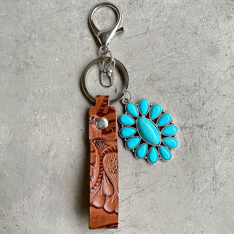 Turquoise Genuine Leather Key Chain Trendsi
