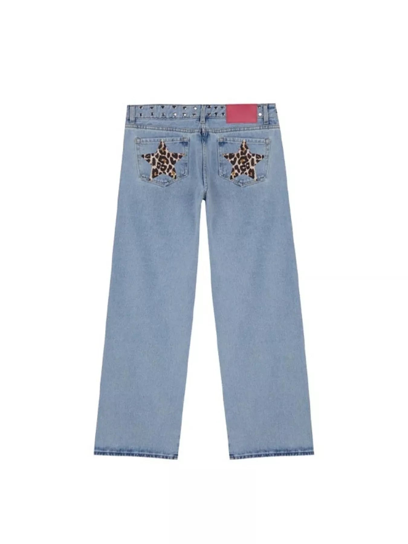 Leopard Star Patches Wide Leg Jeans Trendsi