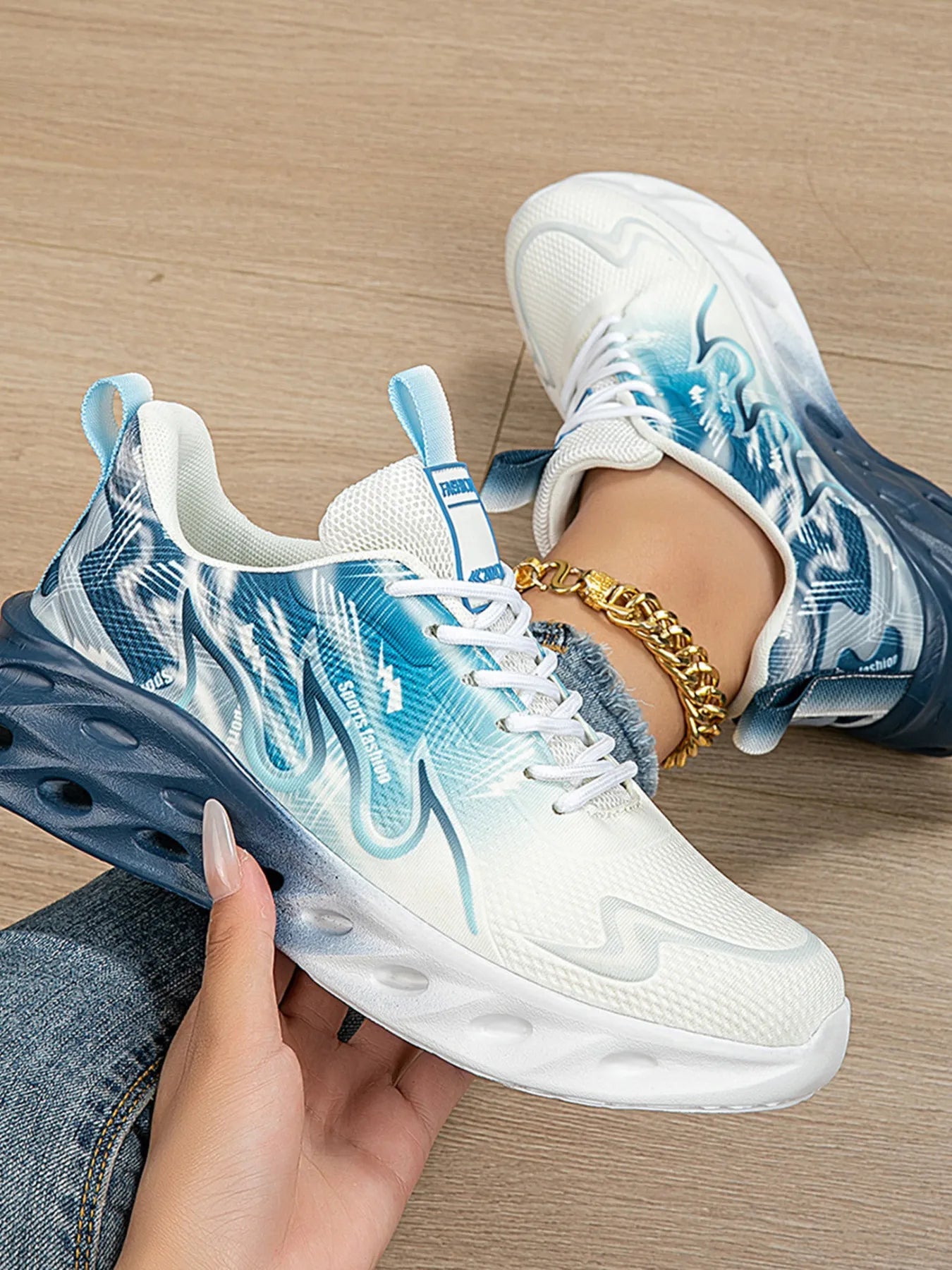 Round Toe Lace Up Mesh Athletic Trendsi