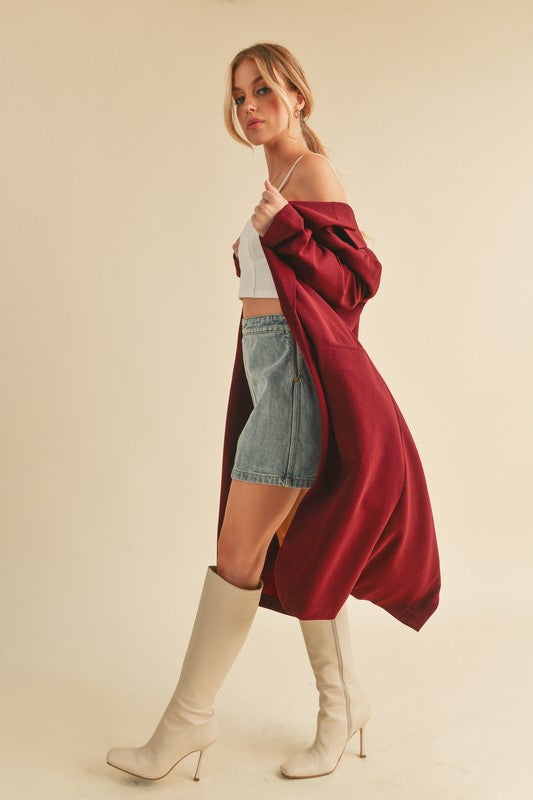 Aemi + Co Lapel Collar Long Sleeve Longline Coat Trendsi