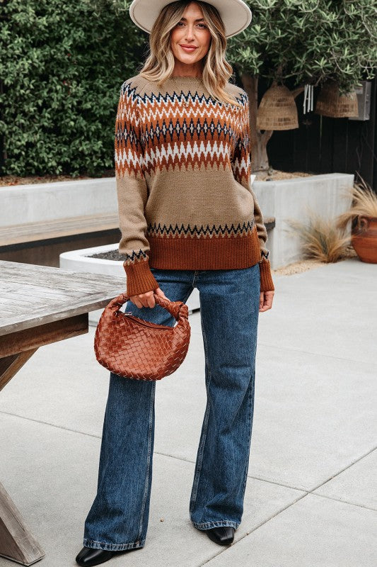 Western Aztec Geometric Colorblock Crewneck Sweate JUNIPER BLVD