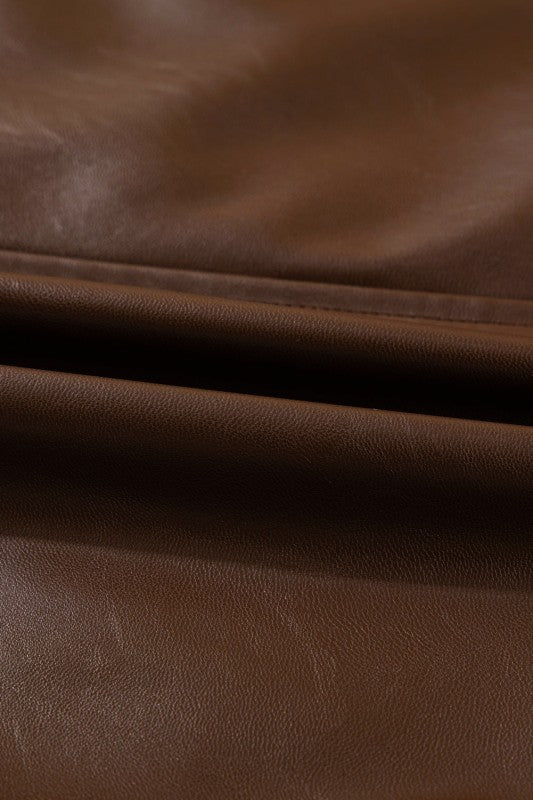 Leather Drawstring Hem Pocketed Jacket JUNIPER BLVD